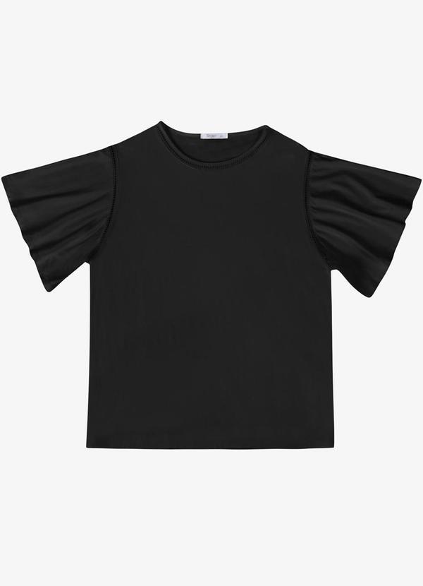 Blusa Feminina Plus Manga Ampla Preto