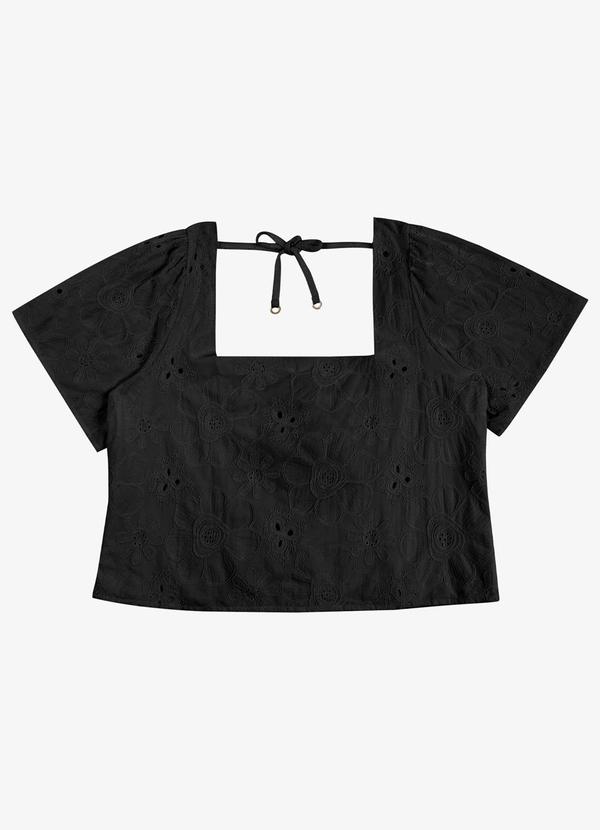 Blusa Feminina Plus Manga Ampla Preto