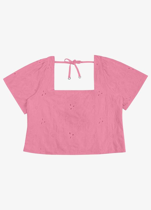 Blusa Feminina Plus Manga Ampla Rosa