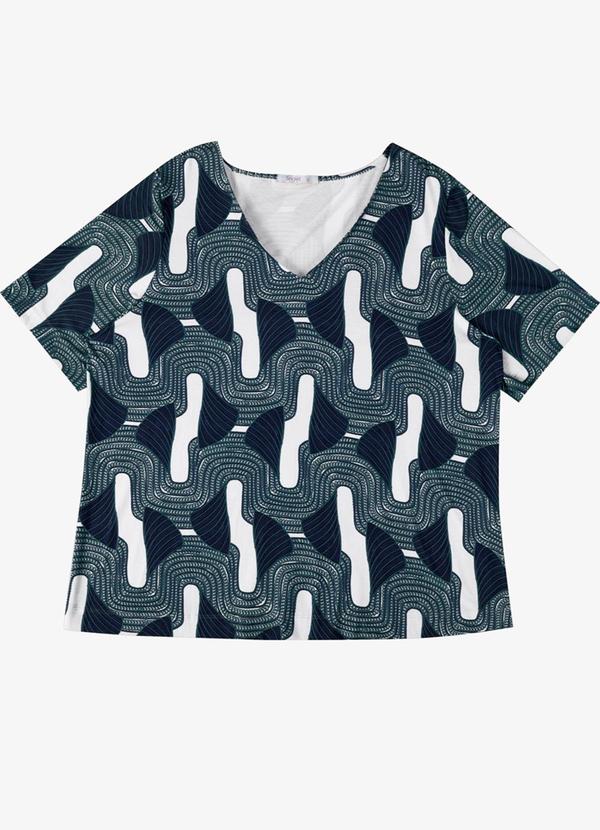 Blusa Feminina Plus Manga Curta Azul