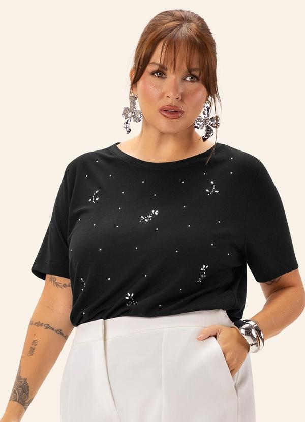 Blusa Feminina Plus Manga Curta Preto
