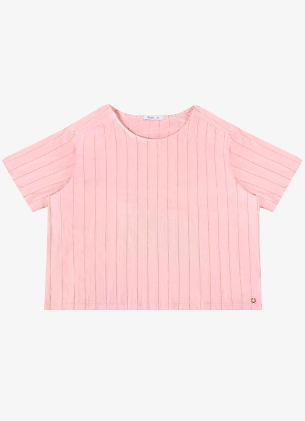 Blusa Feminina Plus Manga Curta Rosa