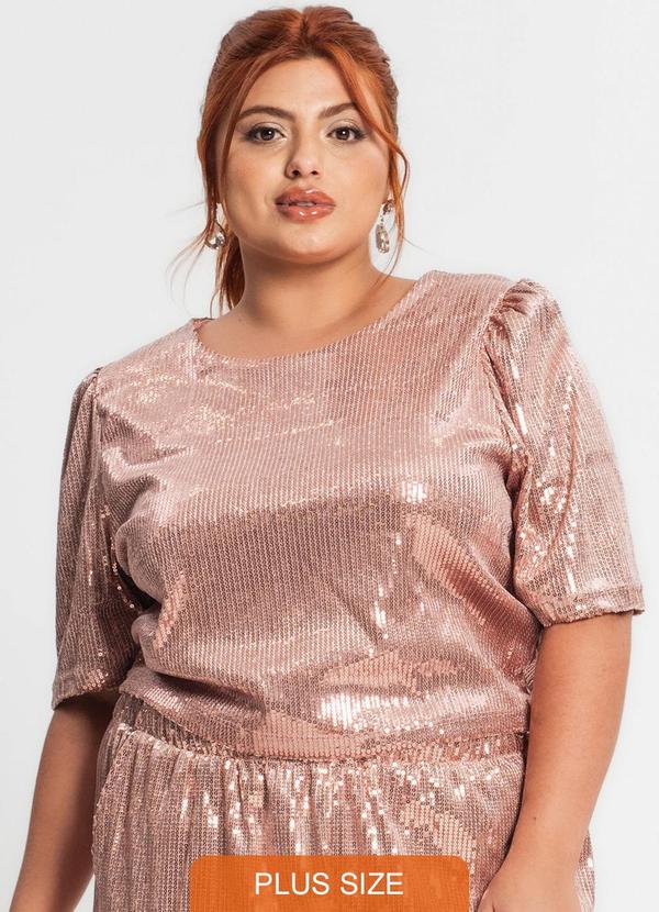 Blusa Feminina Plus Size em Paetê Rosa