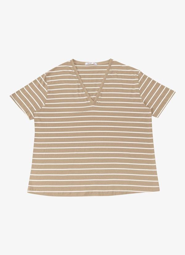 Blusa Feminina Plus Size Gola V Bege