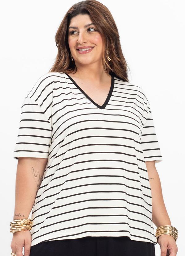 Blusa Feminina Plus Size Gola V Branco