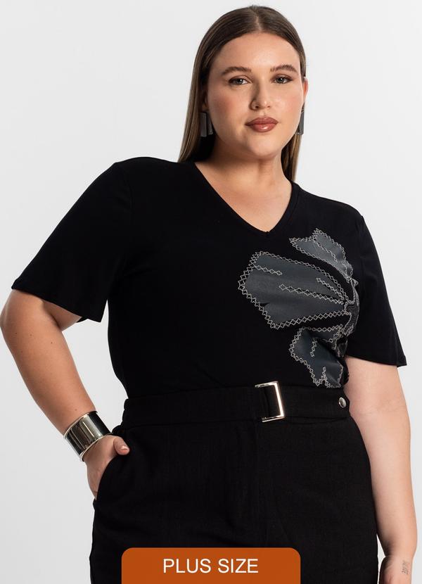 Blusa Feminina Plus Size Manga Evasê Preto