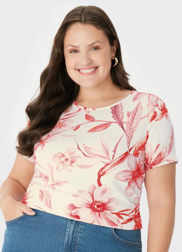 Blusa Floral em Malha Viscose PlusVermelho