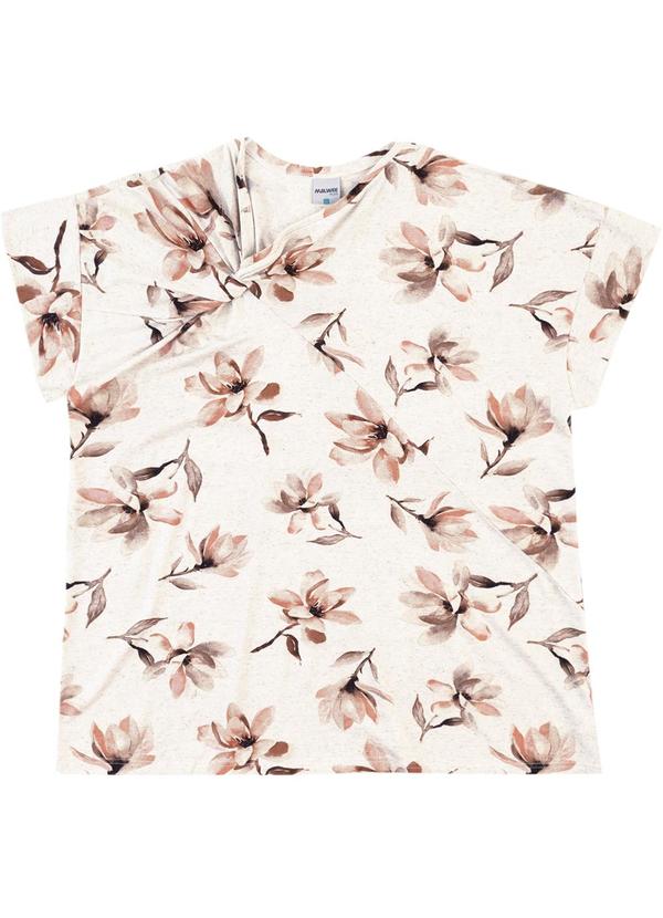 Blusa Floral em Viscolinho com Torção Areia