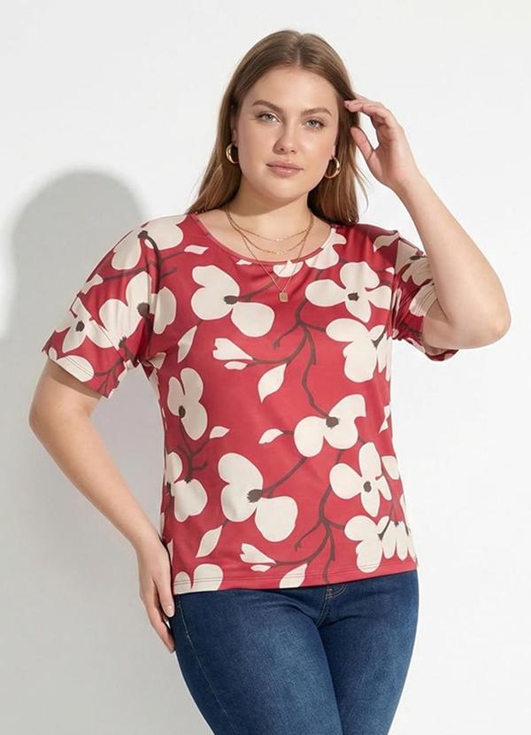 Blusa Floral Vermelho em Malha Fria