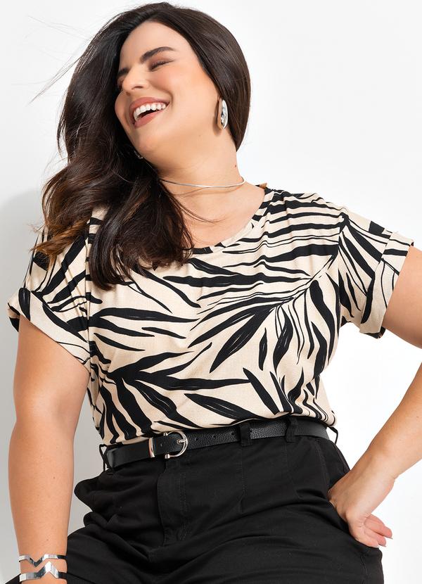 Blusa Folhagem Preta em Malha de Viscose