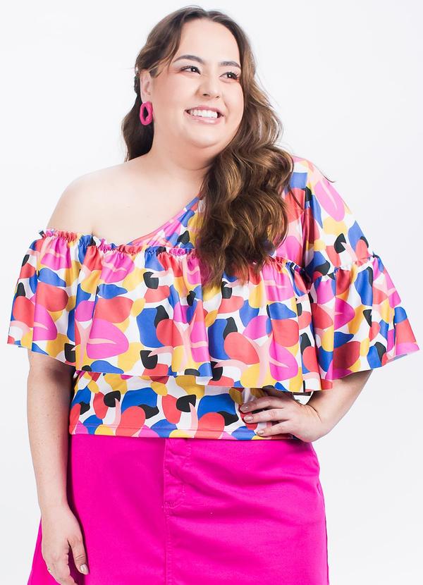 Vista 2 Blusa Geométrica Colorida em Jersey Acetinado Marguerite Marguerite