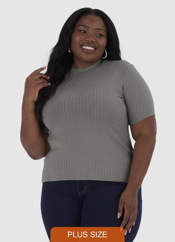 Blusa Justa Canelada Feminina Plus Cinza