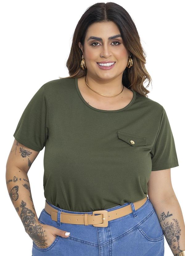 Blusa Lapela Decorativa Verde Militar Plus Size