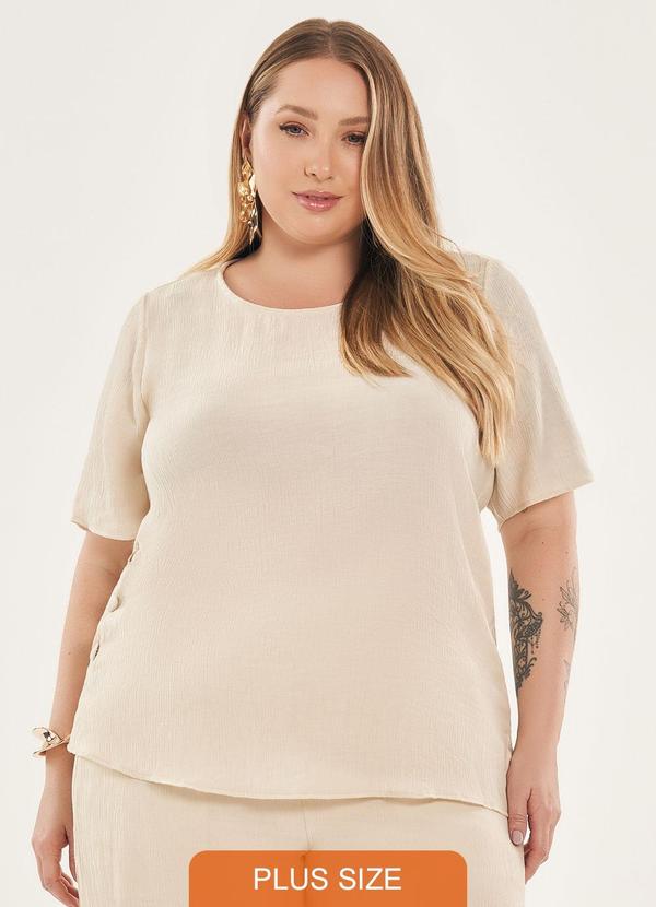 Blusa Lisa com Botões Laterais Bege