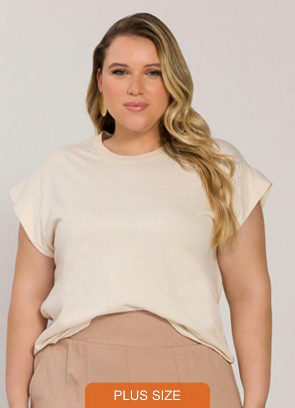 Blusa Lisa de Manga Curta Bege
