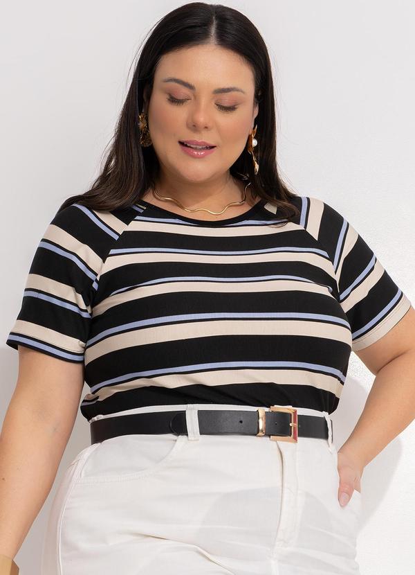 Blusa Listrada Larga em Malha de Viscose