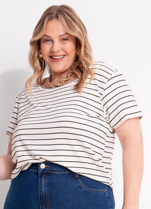 Blusa Listrado em Malha Suede