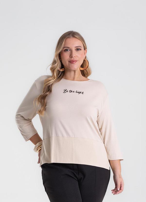 Blusa Manga 3/4 Plus Size Bege