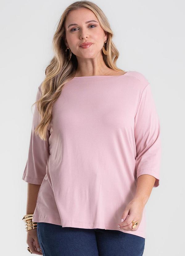 Blusa Manga 3/4 Plus Size Rosa