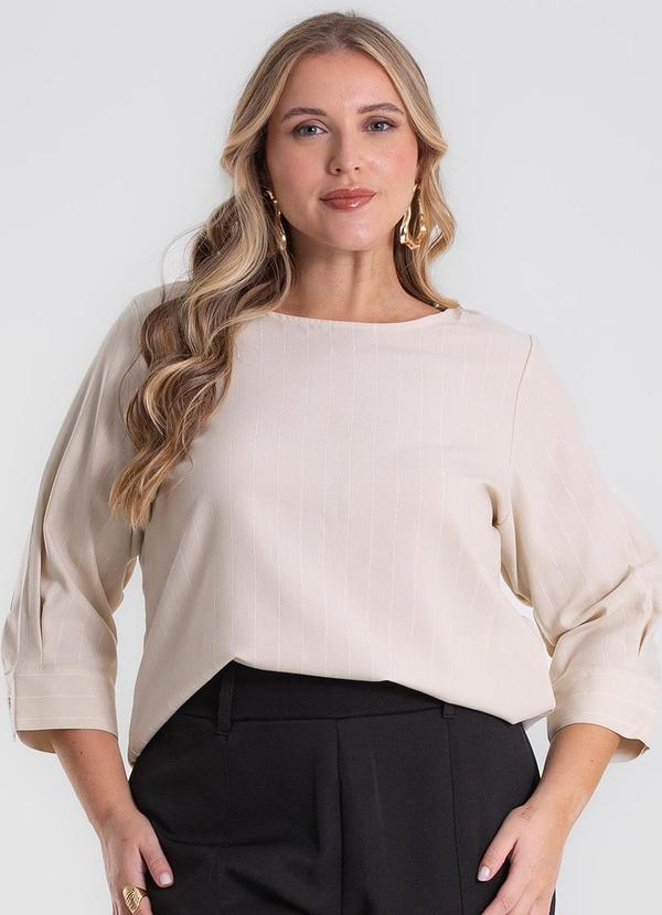Blusa Manga 3/4 Twill Plus Size Bege