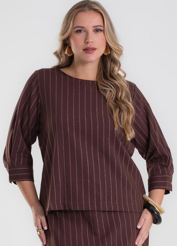 Blusa Manga 3/4 Twill Plus Size Marrom