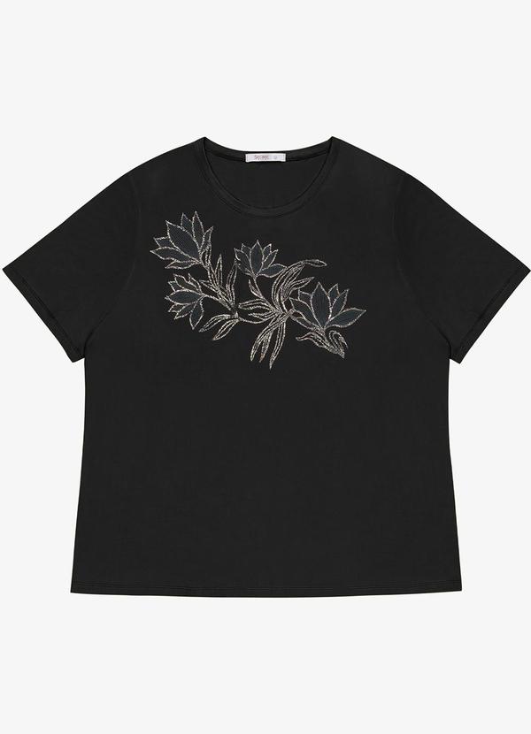 Blusa Manga Curta com Estampa Plus Preto