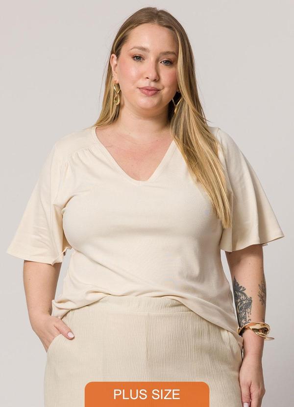 Blusa Manga Curta Decote V Bege