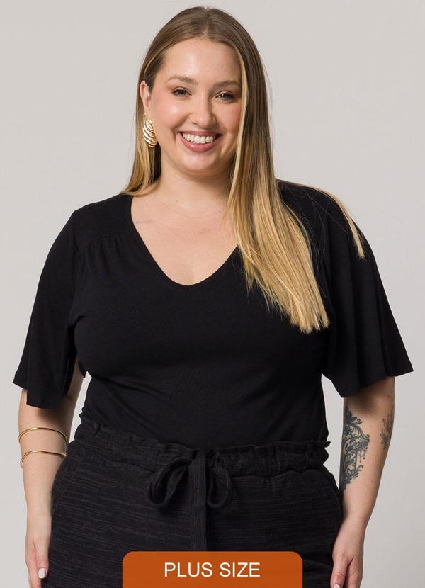 Blusa Manga Curta Decote V Preto