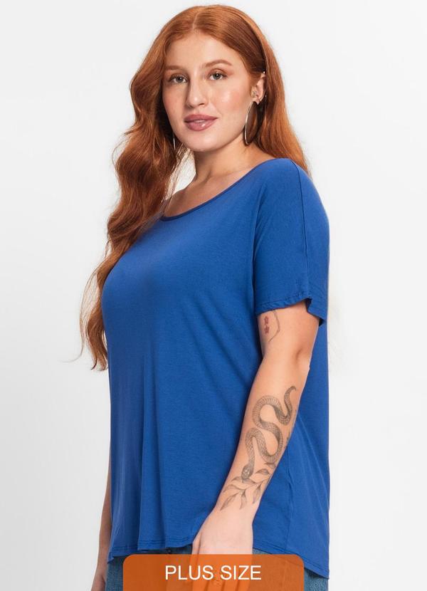 Blusa Manga Curta Feminina Plus Size Azul