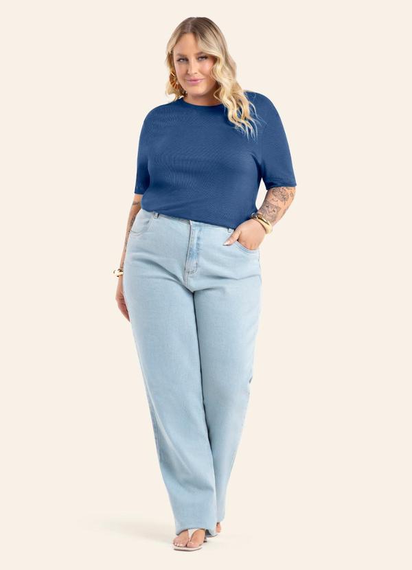 Blusa Manga Curta Feminina Plus Size Azul