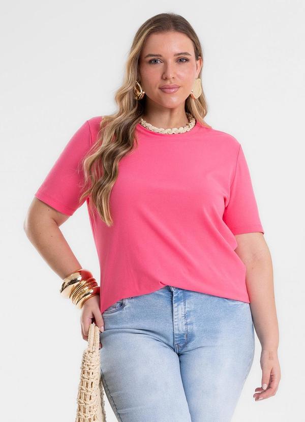 Blusa Manga Curta Feminina Plus Size Rosa