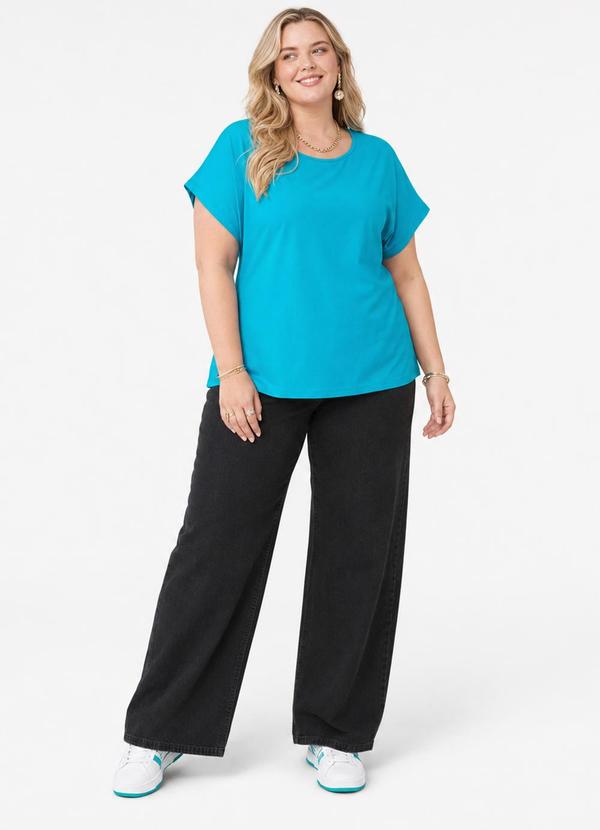 Blusa Manga Curta Plus Size Azul