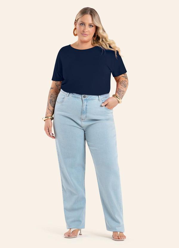 Blusa Manga Curta Plus Size Azul