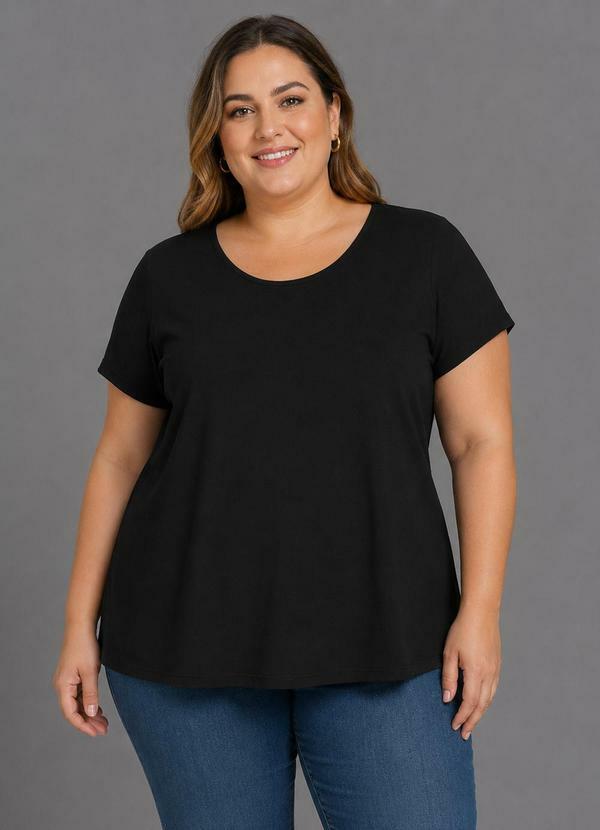 Blusa Manga Curta Plus Size Preto