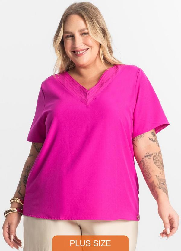 Blusa Manga Curta Plus Size Rosa