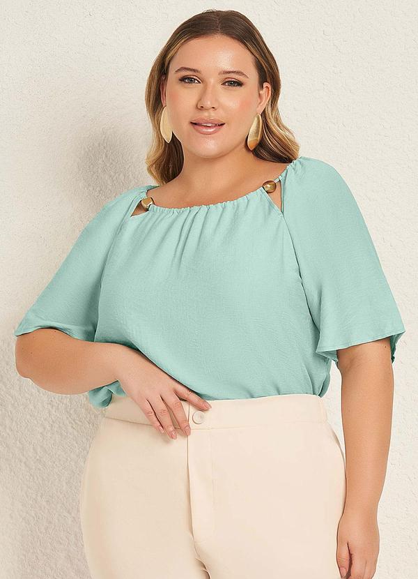 Blusa Manga Fluida com Argolas Azul