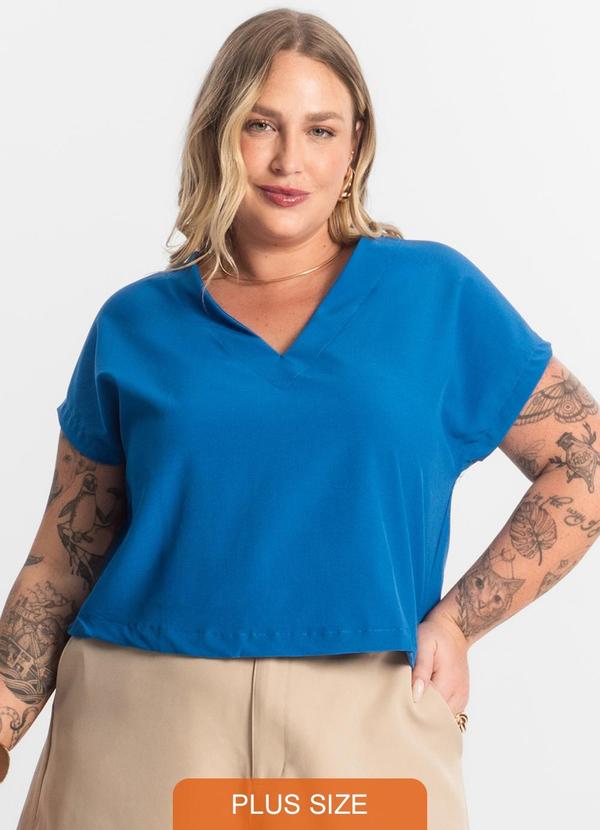 Blusa Manga Morcego Plus Size Azul