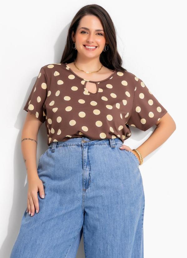 Blusa Marrom com Poá Amarelo em Malha Suplex