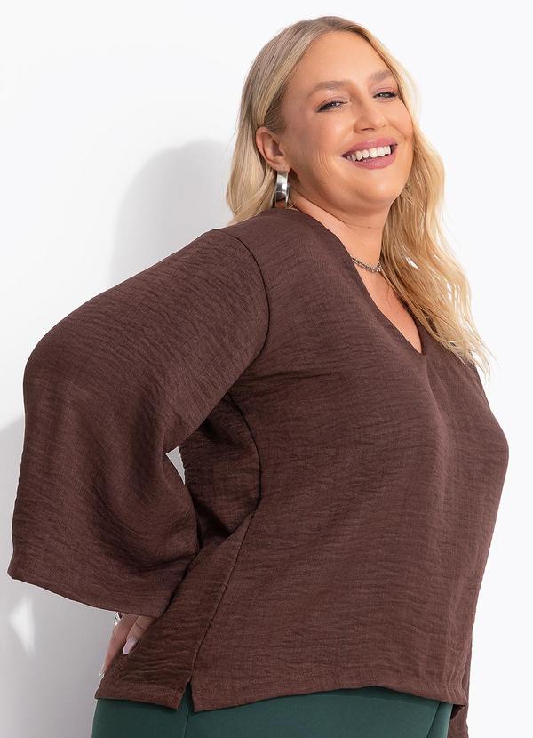 Blusa Marrom em Tecido Crepe
