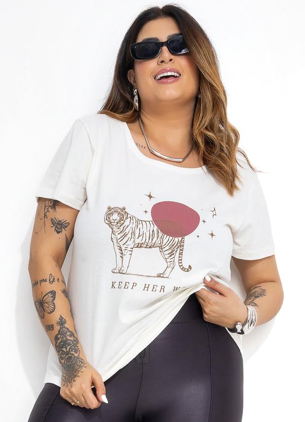 Blusa Off White com Estampa Localizada Plus Size