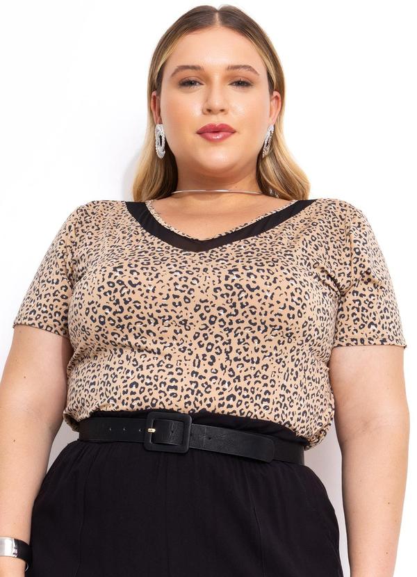 Blusa Onça Bege em Malha Fria