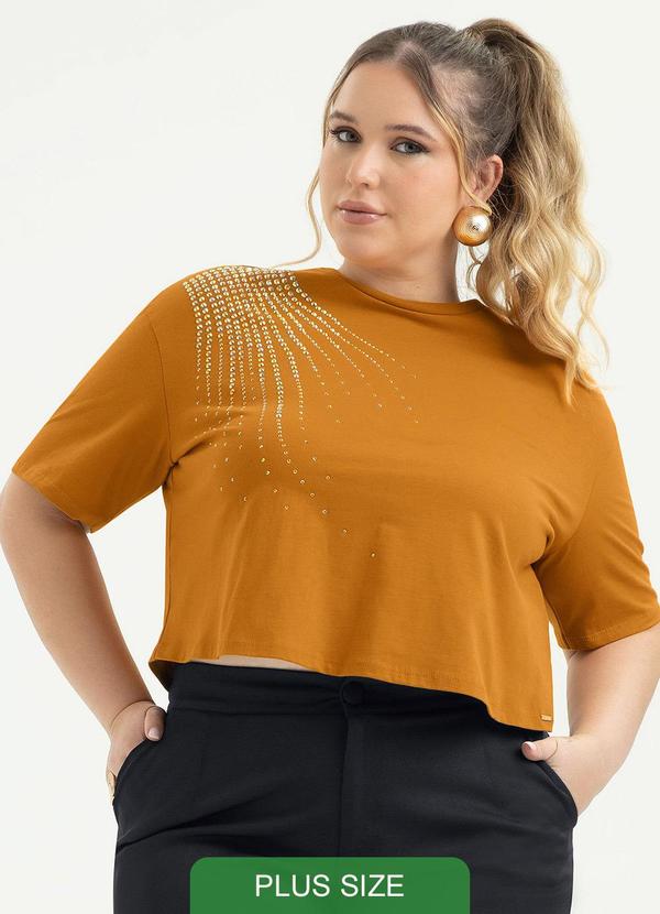Blusa Plus Size Cropped em Algodão Laranja