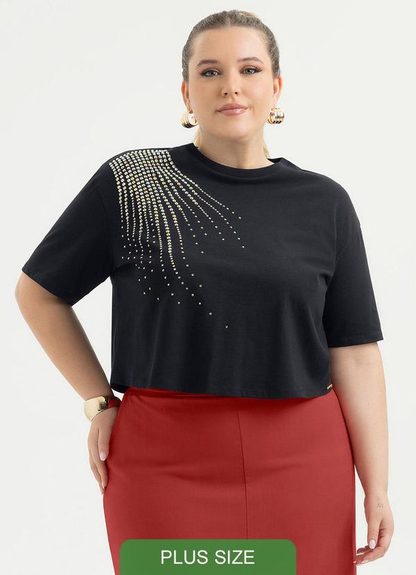 Blusa Plus Size Cropped em Algodão Preto