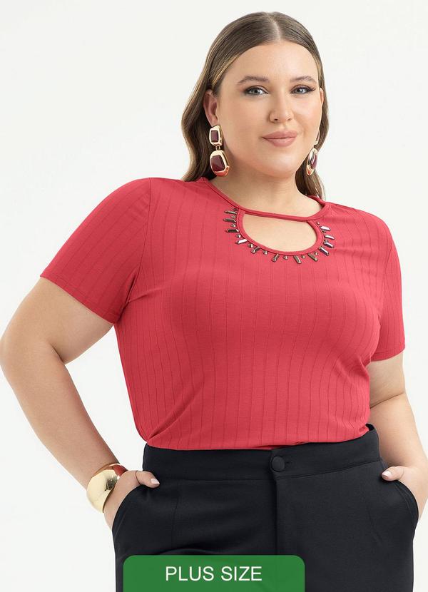 Blusa Plus Size Decote Gota Canelada Vermelho