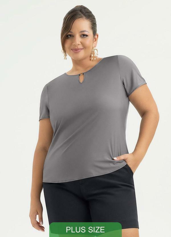 Blusa Plus Size Decote Gota em Misturinha Cinza