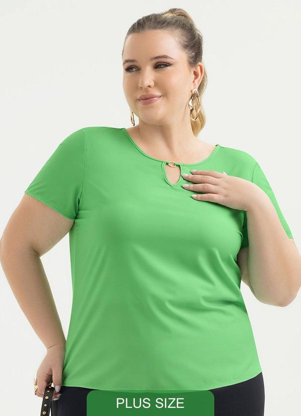 Blusa Plus Size Decote Gota em Misturinha Verde