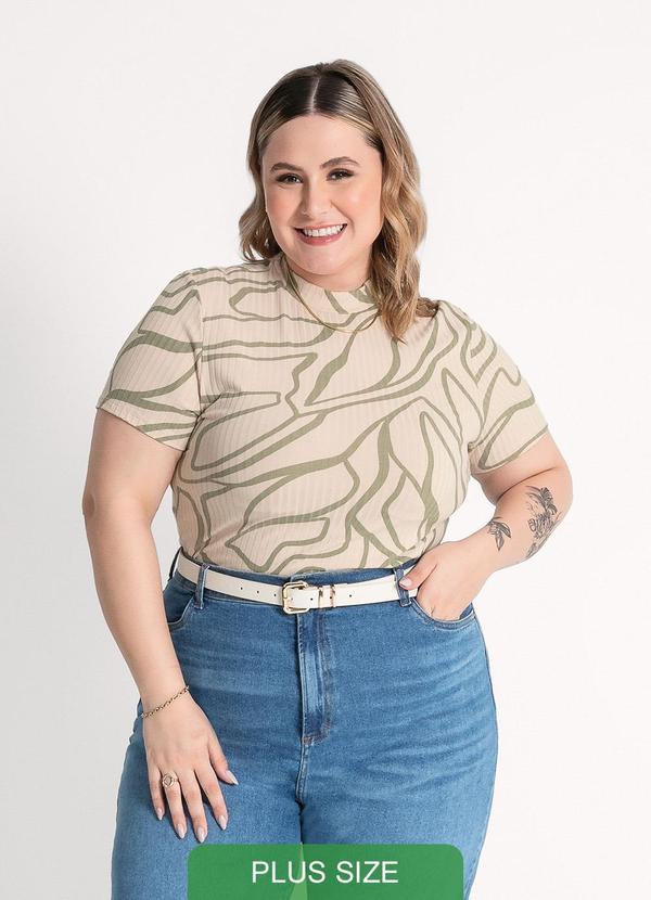 Blusa Plus Size em Canelado Bege