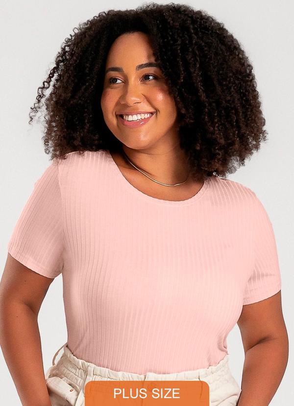 Blusa Plus Size em Canelado Rosa Claro