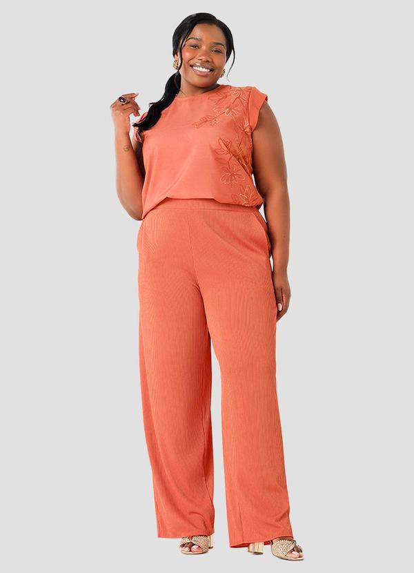 Blusa Plus Size em Ribana Canelada Laranja