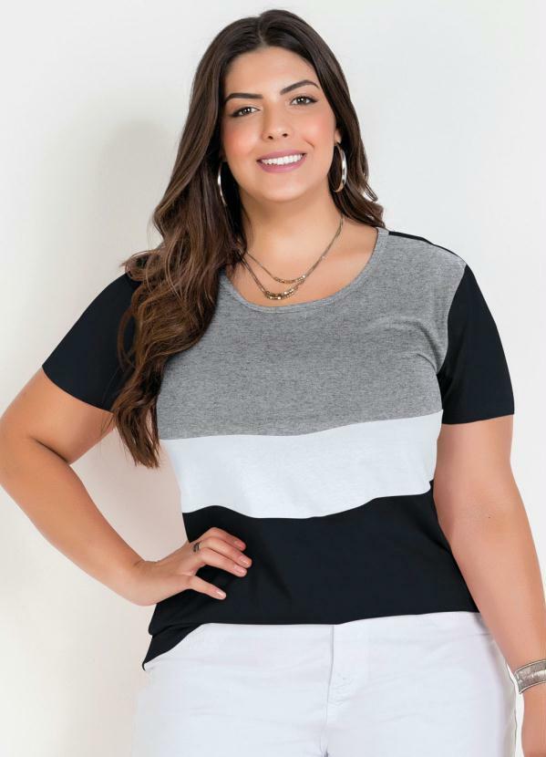Blusa Preta com Contrastes Plus Size